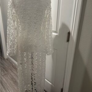 By Anthropologie White Lace Long Sleeve Dress